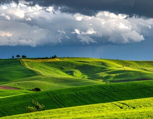 Fototapeta premium Crystal-clear river flowing through mossy rocks in a green valley.