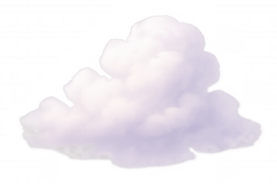 Soft white fluffy cloud drifting against transparent backdrop, perfect for weather graphics and skyline illustrations