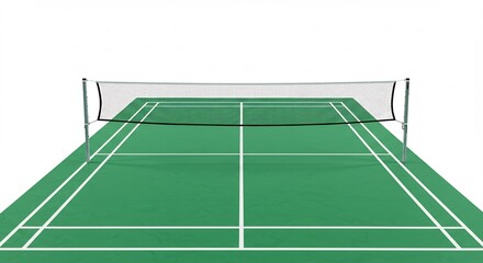 Obraz premium Clean green badminton court awaits players under bright studio lighting. AI Generated