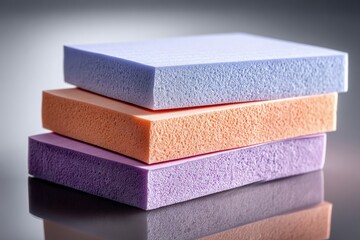 Stacked Colorful Foam Blocks Against Gray Background