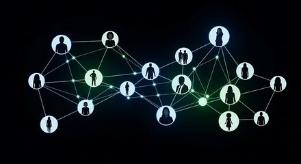 Futuristic visualization of a global social network, illustrating digital communication and interconnected human profiles