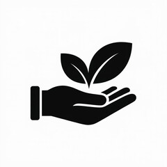 Nurturing New Growth: A stylized graphic of a hand cradling emerging leaves, symbolizing care, sustainability, and the growth of the natural world.