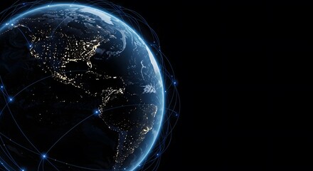 Digital Globe Earth with Network Connections in Night Scene for Technology and Connectivity Themes