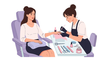 Young woman receiving a professional manicure service from a skilled nail technician in a bright and clean salon environment