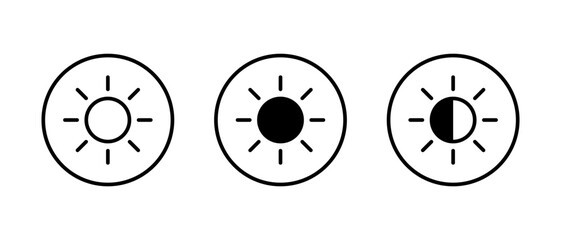Daylight and brightness icon in circular outline. Light and contrast symbol