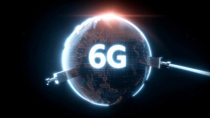 Glowing digital Earth with 6G satellite communication technology and futuristic network connection showcasing advanced global innovation in space - Powered by Adobe