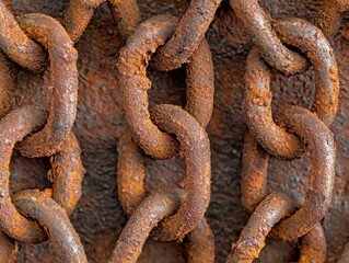 Fototapeta premium Close-up of heavily rusted metal chains with a textured, corroded surface.