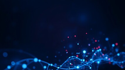 Obraz premium Futuristic data visualization with glowing blue particles on a dark background, symbolizing advanced technology.