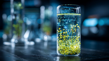 Plant Growth in a Glass Vessel with Illuminated Particles