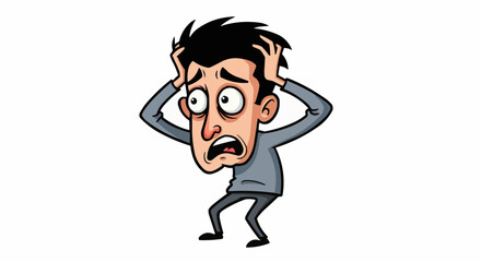 Obraz premium Anxious Man Cartoon – Nervous Character with Panic Expression