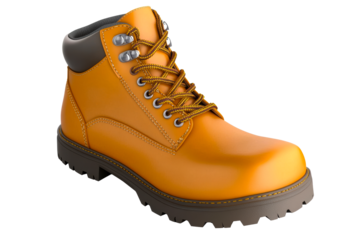 Durable Work Boot with Yellow Laces and Sturdy Sole, cut out transparent