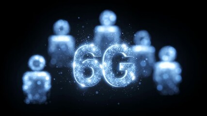 6G technology glowing holographic digital network connection concept with abstract human figures blue light dark background futuristic communication - Powered by Adobe