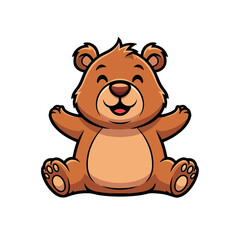 Fototapeta premium Cute Cartoon Bear Character Sitting and Smiling on white Background