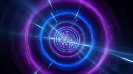 Vibrant swirling tunnel of blue and purple light creating a mesmerizing digital vortex effect - Powered by Adobe