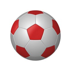 Isolated red and white soccer ball against a white background