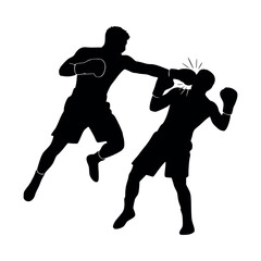 Vector art of silhouette of a boxer delivering a knockout punch to an opponent during a boxing match