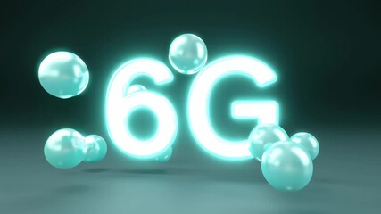Glowing 6G text with floating neon holographic orbs and shiny turquoise spheres in dark background showcasing vibrant futuristic technology concept - Powered by Adobe