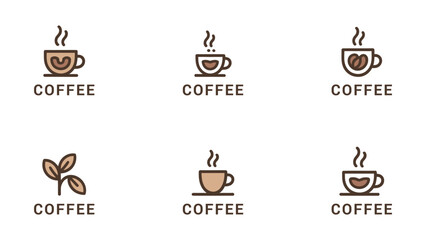 Minimal coffee cup logo collection, modern café branding icons, simple coffee shop vector designs for restaurants, beverage businesses, barista graphics, and coffeehouse identity on white background