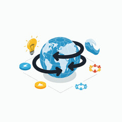 Isometric Globe Brochure Vector Illustration