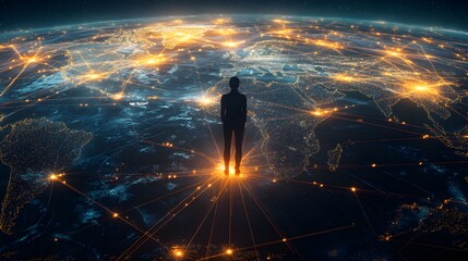 Human Silhouette Over Global Network Illustration with Lights