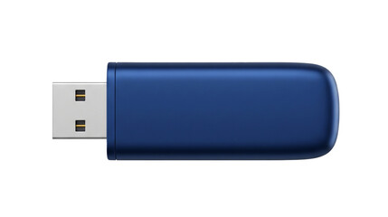 Blue USB flash drive isolated on transparent background for data storage and transfer.