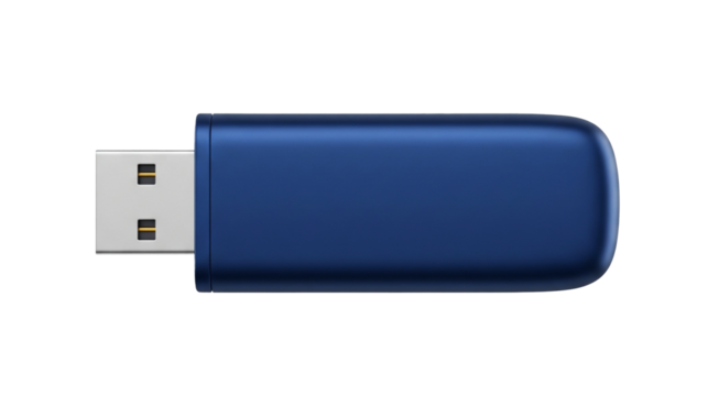 Blue USB flash drive isolated on transparent background for data storage and transfer. - Powered by Adobe