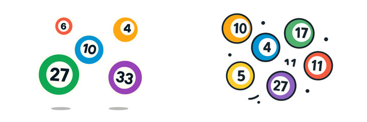 Colorful lottery balls with numbers for gambling games like lotto or bingo isolated on a white background