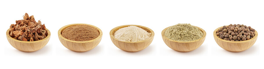 Flatlay of Premium Mediterranean Spices and Herbs in Soft Rustic Light and Top View Setup