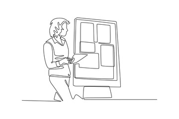  Risk management concept. Single line draw design. Vector graphic illustration