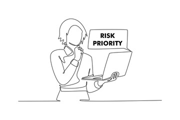  Risk management concept. Single line draw design. Vector graphic illustration