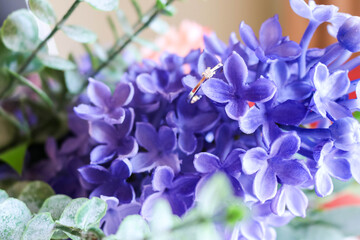 Diamond Ring with Purple Flowers