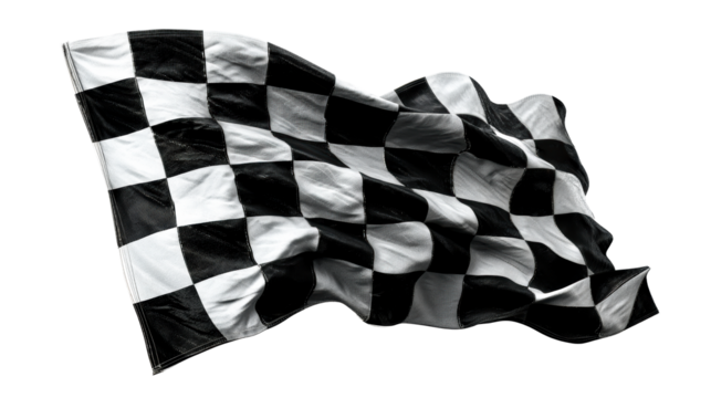 Waving checkered flag signaling the end of a race competition, cut out transparent