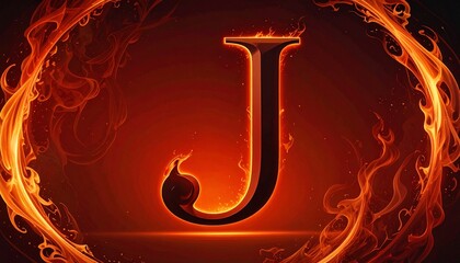 Elegant fiery dramatic stylized letter J – bold ornamental typography with flame-inspired curves, artistic calligraphy design for luxury branding, monogram logos, posters, and creative artwork.