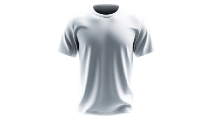 Minimalist studio shot of a plain white t-shirt with crew neck, cut out transparent