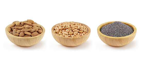 Bitter Seed and Nut Set Featuring Bitter Almond, Bitter Lupin, and Black Poppy Seeds in Culinary Layout