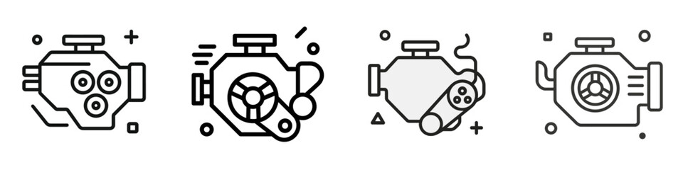 Car engine line icon set for automotive service and repair. Minimalist motor vehicle part symbols for web and mobile applications