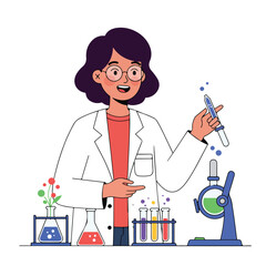 A cartoon scientist with lab equipment