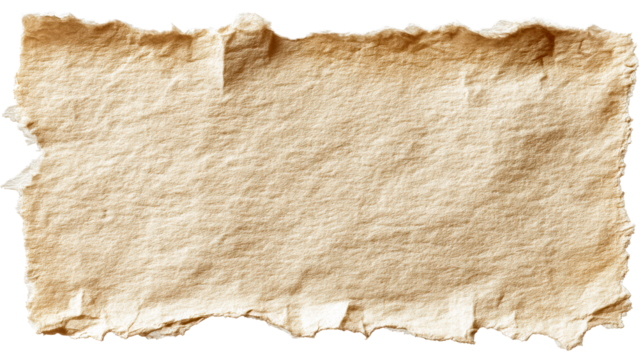 Textured torn paper with rough edges against a white background, cut out transparent