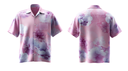 Short Sleeve Pink Floral Print Shirt Mockup, cut out transparent