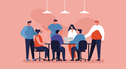 Diverse business team collaborating in a modern office meeting, discussing strategies and ideas. Represents teamwork, communication, and innovation in a corporate setting.