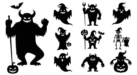 Silhouette Halloween Spooky Characters Set