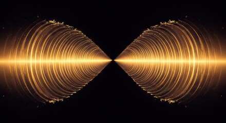 Symmetrical composition of golden concentric circles radiating toward a vanishing point against a dark background
