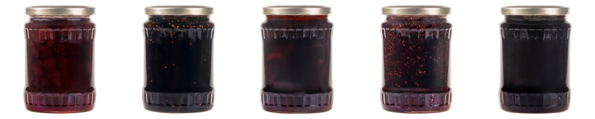 Classic Red Berry Jam Collection with Strawberry, Blackberry, and Mulberry in Rustic Setup
