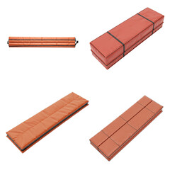 Foldable orange gym mat with multiple configurations displayed, showcasing versatility for various exercises, ideal for fitness enthusiasts and home workouts, featuring durable material and easy stora