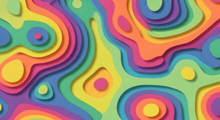 Vibrant layered paper art creates a dynamic, flowing abstract background with energetic color transitions.