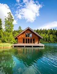 Obraz premium Wooden lake house