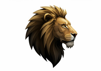 Fototapeta premium Illustration of a majestic lion's head in profile, showcasing its golden mane and intense gaze against a white background.