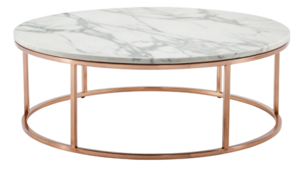Elegant round coffee table featuring marble top and sleek metal frame. combination of marble and metal creates modern aesthetic, perfect for contemporary living spaces