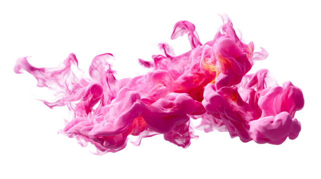 Dynamic abstract pink cloud formation resembling soft fabric or smoke, cut out transparent