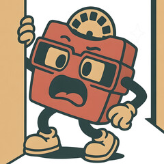 Scared Retro View Master Toy Character Peeking Around a Corner